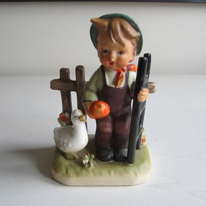 Vintage Erich Stauffer Hummel Style Fram Boy Figurine / Porcelain / Collectible / Fence / Duck/ Apple/ Germany / #8266/Excellent Condition