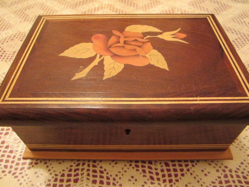 Brazilia Collection Wood Jewelry Box By Dunston Rose Inlay Velvet Lined Made in Brazil Dresser Vanity Decorative Jewelry