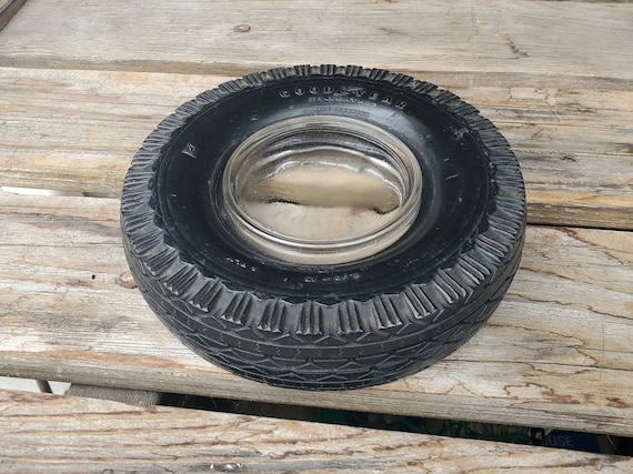 Vintage Good Year Tire Ashtray / Removable Glass / Rubber Black