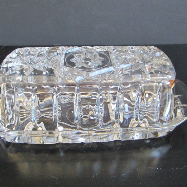 Vintage Accademia Luigi Bormioli Italy Glass Butter Dish w/ Lid / Star Of David Pattern / Excellent Condition / Dinnerware/ No Cloudiness