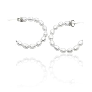 Sterling Silver Freshwater Pearl Hoop Earrings: AAA Grade