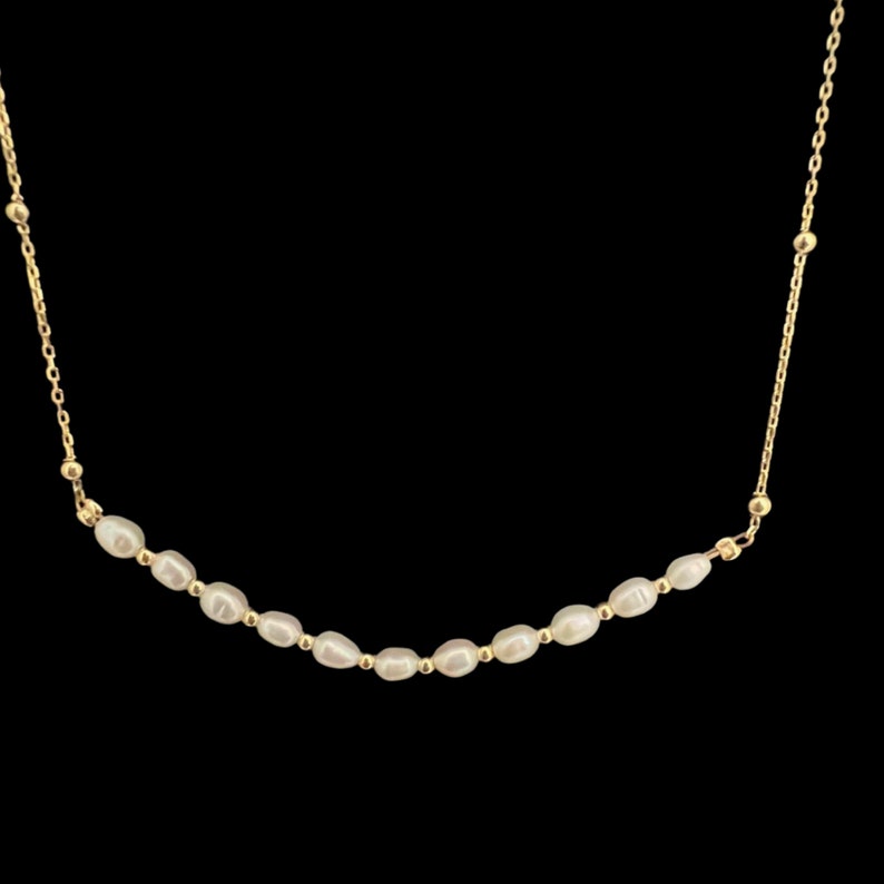 Dainty Pearl Necklace, Tiny Pearl Necklace 18K Gold Plated Pearl, petite necklace, Bridesmaid Gift, Gold Beads Pearl Necklace image 4