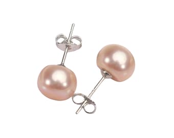 Freshwater Pearl Studs 8mm, Pink Pearl earrings, Pearl Stud Earrings, Pearl Studs, Wedding earrings, Bridesmaid earrings