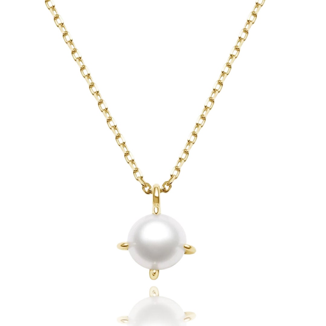 Delicata collana di perle d'acqua dolce, catena in acciaio inossidabile placcato oro 18 carati | Collana di perle naturali con pendente di perle | Regalo da donna - Italia