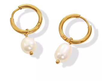 Perlen-Creolen, zierliche Perlen-Creolen, Perlen-Huggie-Ohrringe, minimale Gold-Creolen, kleine Perlen-Creolen, kleine Perlen-Creolen