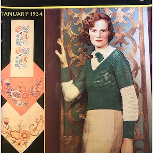 1930s Stitchcraft Knitting and Crochet Magazine  | Stitchcraft December 1934 | Vintage Knitting Pattern PDF | Bust 32&quot; - 36&quot;
