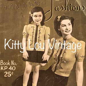 1940s Corticelli Knitting Book KP40 | Vintage Knitting Pattern Book PDF | Hand-knit Fashions Bust 32&quot; - 36&quot;