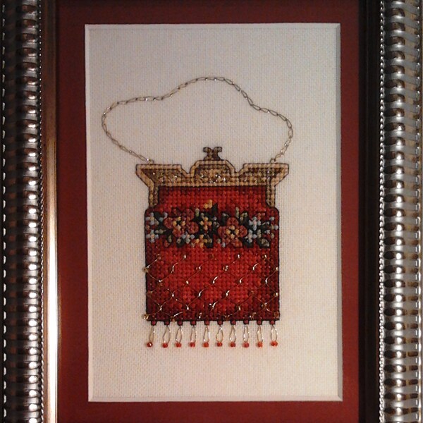 Red Vintage Purse - Decorative NeedleArt Counted Cross Stitch & beads Embroidery Vintage Purse glam style with rich in ornament handmade