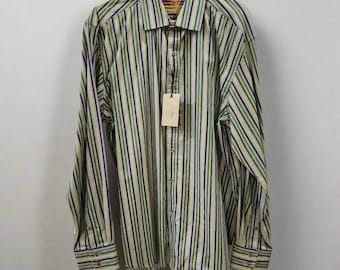 Robert Graham Långärmad Skjorta Med Flip Manschett Randig Blå och Grön NWT