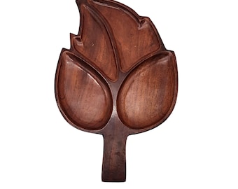 Vintage Mahogany Divided Leaf Tray