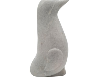 Carved White Marble Penguin Sculpture 10" Tall