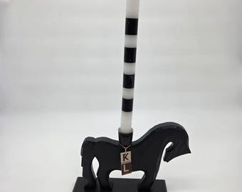 Konsthantverk Lindqvist Handcrafted Wood Horse Black Candle Holder Sweden