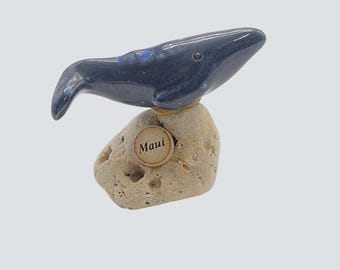 1980年代ヴィンテージ マウイ島 ハワイ アート陶器 サンゴに乗ったクジラの彫刻