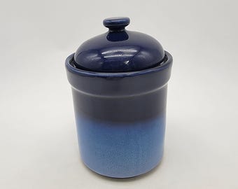 Vintage Sango Nova blå keramikburk med lock stengods keramik tonad design 18 x 11 cm