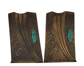 アールヌーボー様式のブロンズ製ブックエンド（ターコイズ象嵌入り）