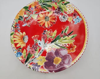 Pier 1 Imports Set Of 4 Floral Porcelain Dinner Plates Red Multicolor