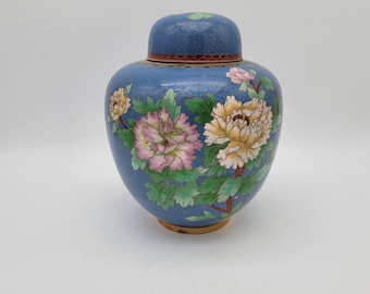 Large Blue Chinese Cloisonne Ginger Jar