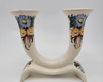 Z F Kolo Handpainted Faience Porcelain Two Arm Candelabra Floral Design Poland