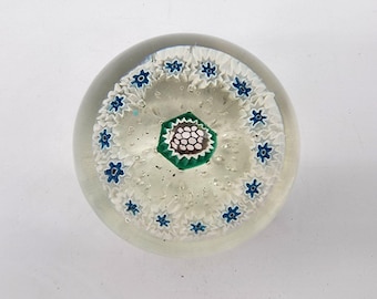 Millefiori Glass Paperweight Blue White