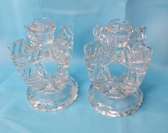 Art Deco Czech Cut Glass Candle Holders