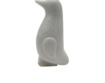 Carved White Marble Penguin Sculpture 8" Tall