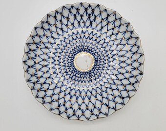 Imperial Lomonosov 22K Gold Cobalt Net Russian Cake Serving Plate