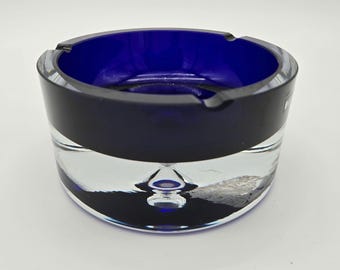 Krosnos Cobalt Blue Clear Glass Ashtray