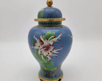 Large Blue Chinese Cloisonne Urn