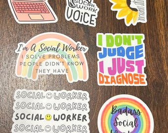 Social Worker Sticker Pack, Water Resistant Decals (Set of 7)