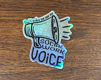 Glitter Social Work Voice Sticker, Water Resistant Decal