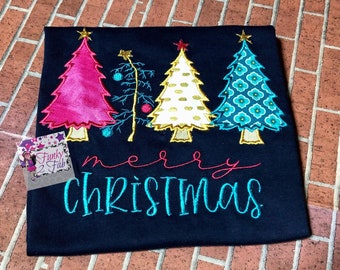 Feliz Navidad 4 árboles Camisa Apliques para adultos