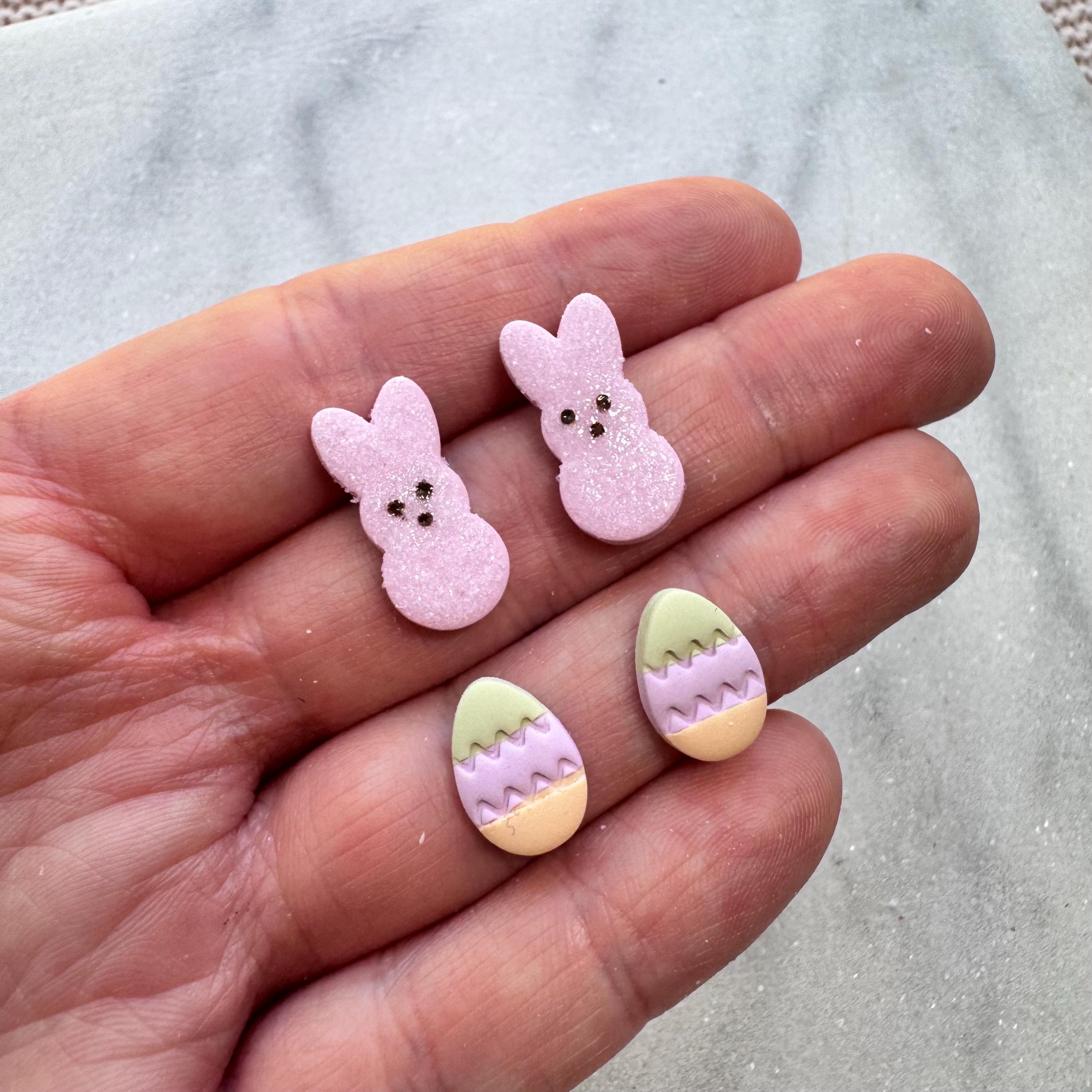 Pink Easter Bunny and Egg Stud Pack | Spring Earrings | Hypoallergenic | Handcrafted Polymer Clay