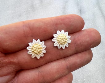 White Daisy Studs | Spring Earrings | Hypoallergenic | Handcrafted Polymer Clay
