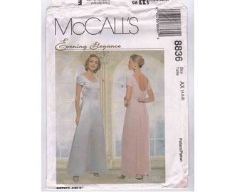 VTG McCall's Uncut Pattern 8836 Evening Elegance * Lined DRESS with Detachable Train,  Evening Gown sz  AX 4 - 6- 8 * 1997