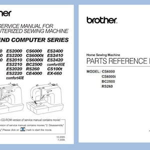 Brother SC6000, Sc6000i RS260 BC2500 Service / Repair Manual & Parts List /  Spare Parts Book PDF Download 