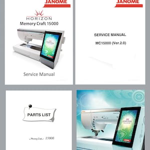 JANOME Memory Craft MC15000 MC-15000 Naai-borduurmachine Service Reparatiehandleiding en onderdelenlijst Schema&#39;s * PDF Download