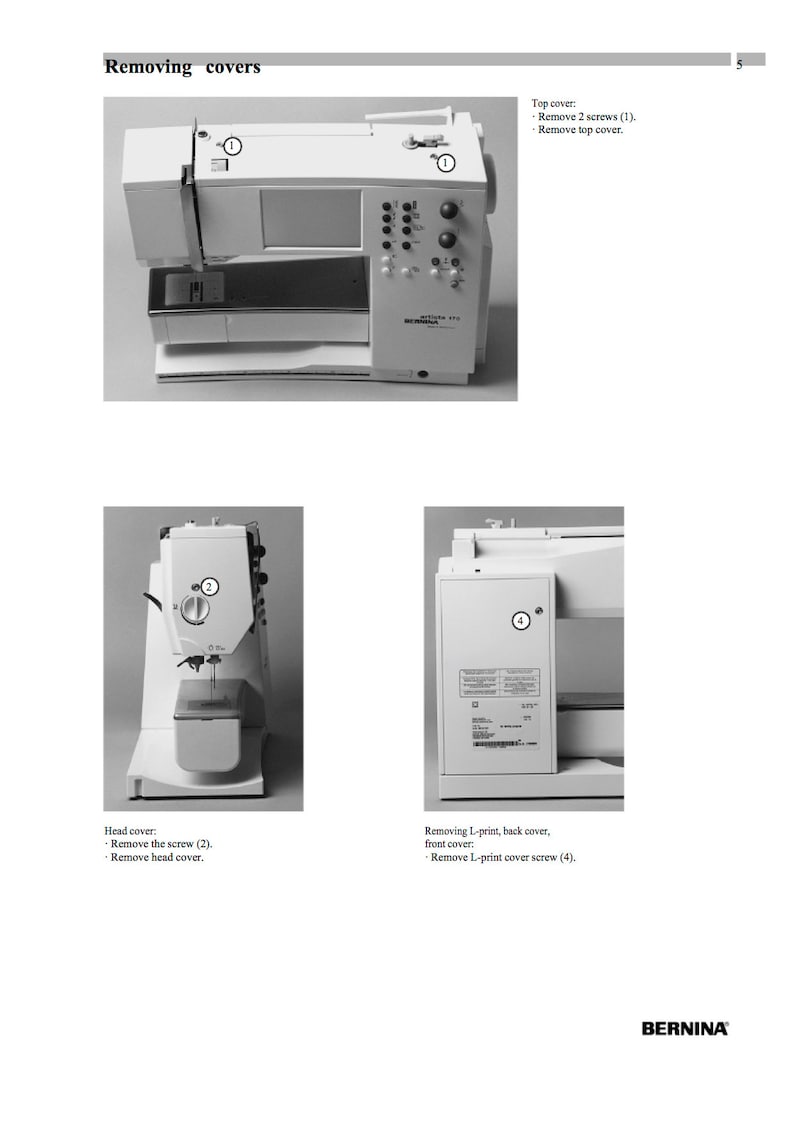 Bernina 165 170 180 185 Sewing Machine Service Manual Etsy France