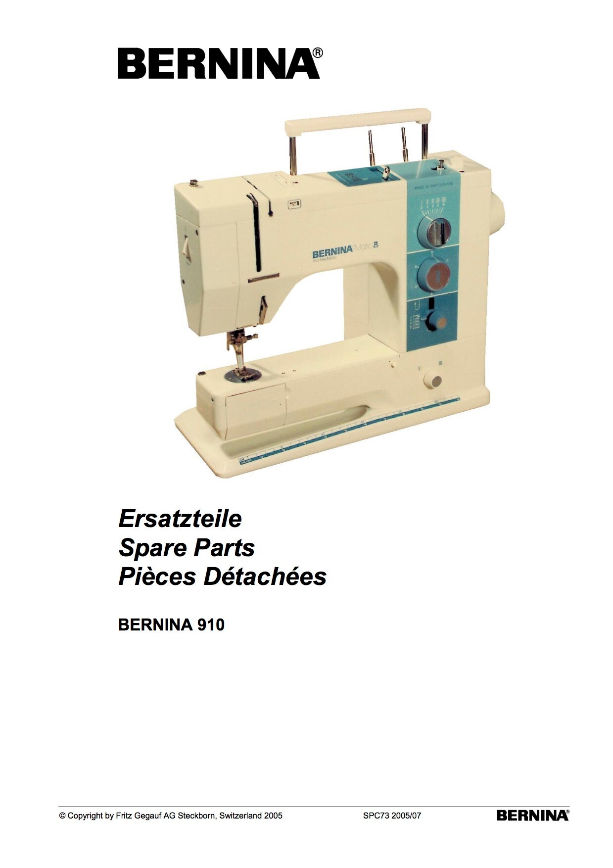 BERNINA Matic 910 Electronic Sewing Machine Service Manual & Spare