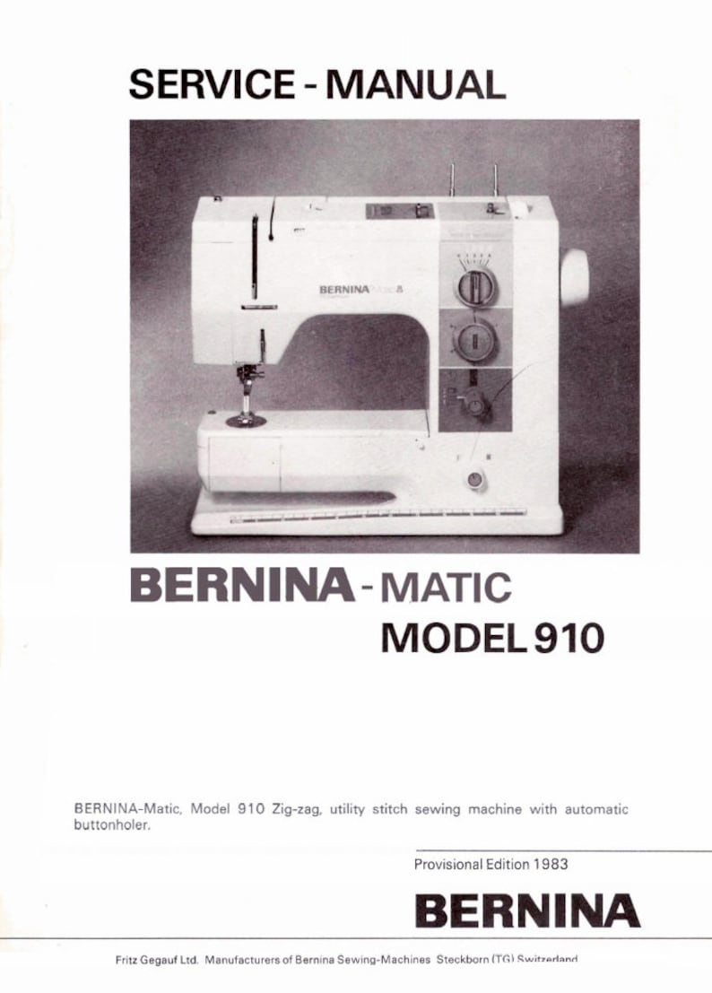 BERNINA Matic 910 Electronic Sewing Machine Service Manual & Spare