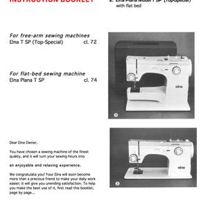 Instruction Operating Manual for Vintage Elna Star TSP cl. 72 and TSP PLANA cl. 74