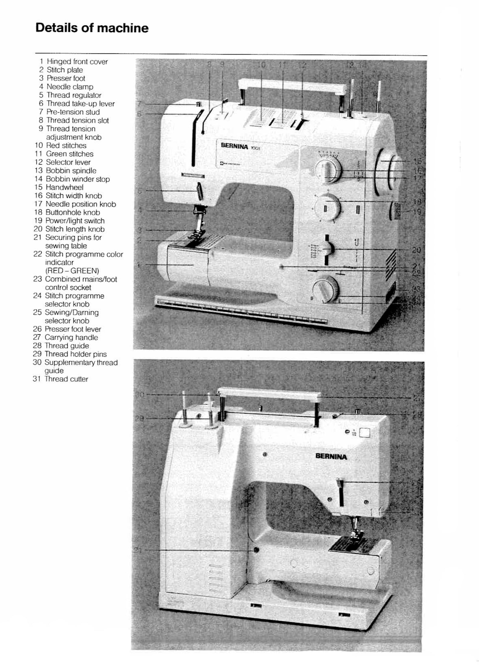 BERNINA 1001 Vintage Sewing Machine Instruction / Operating Manual PDF