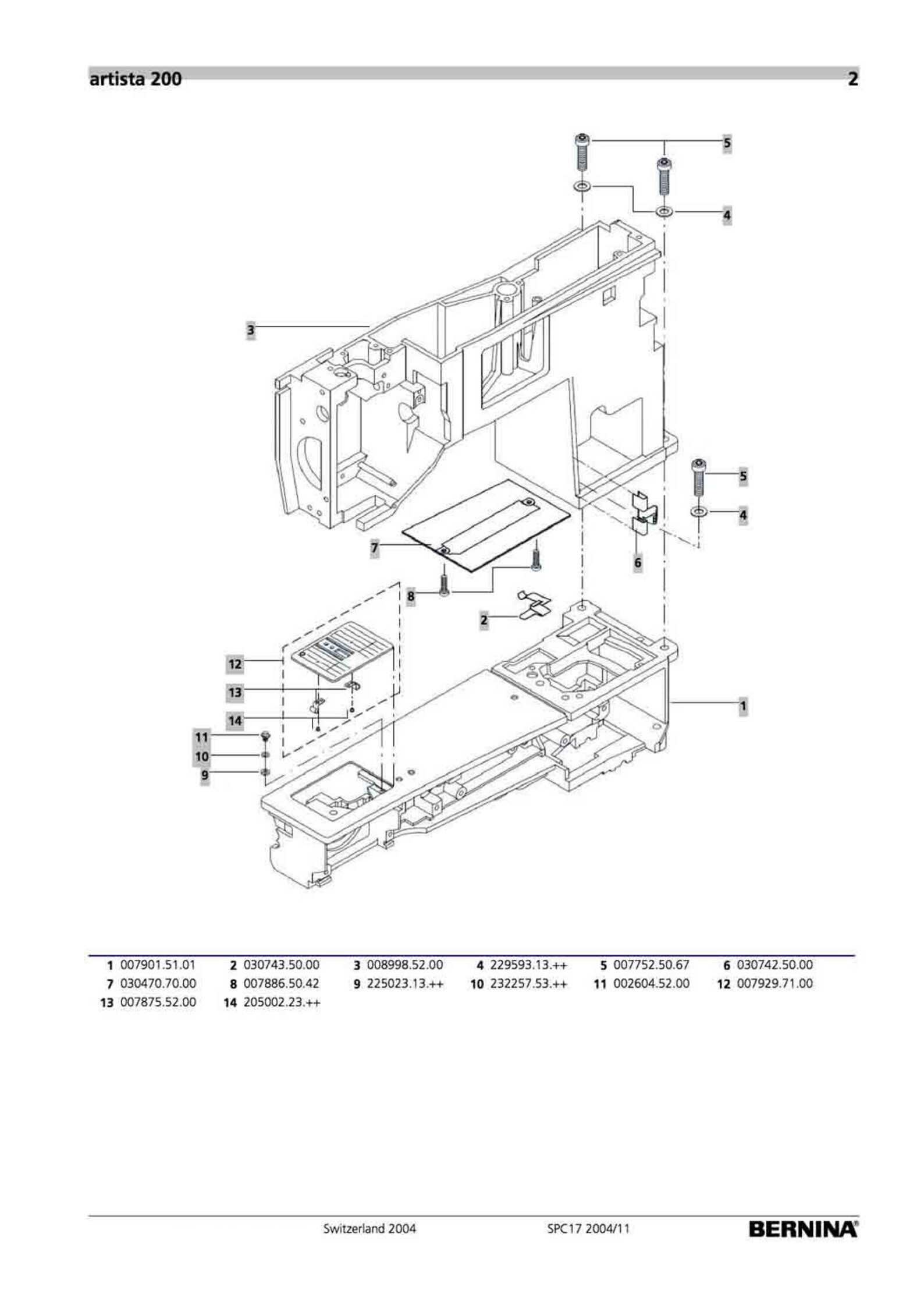 Bernina ARTISTA 200 Sewing Machine Service Manual & Spare Parts Book