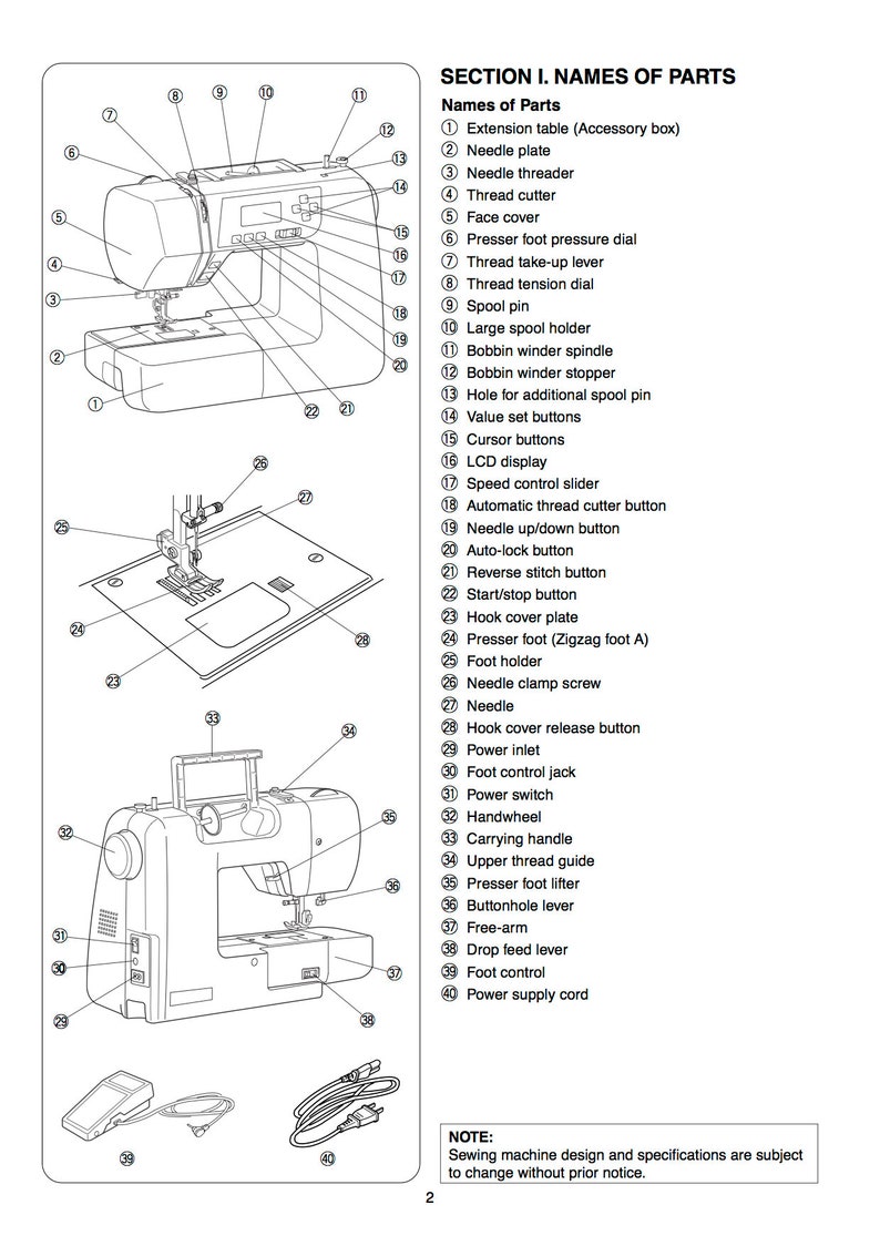 3160QDC Janome Instruction, Service / Repair Manual & Parts List Sewing