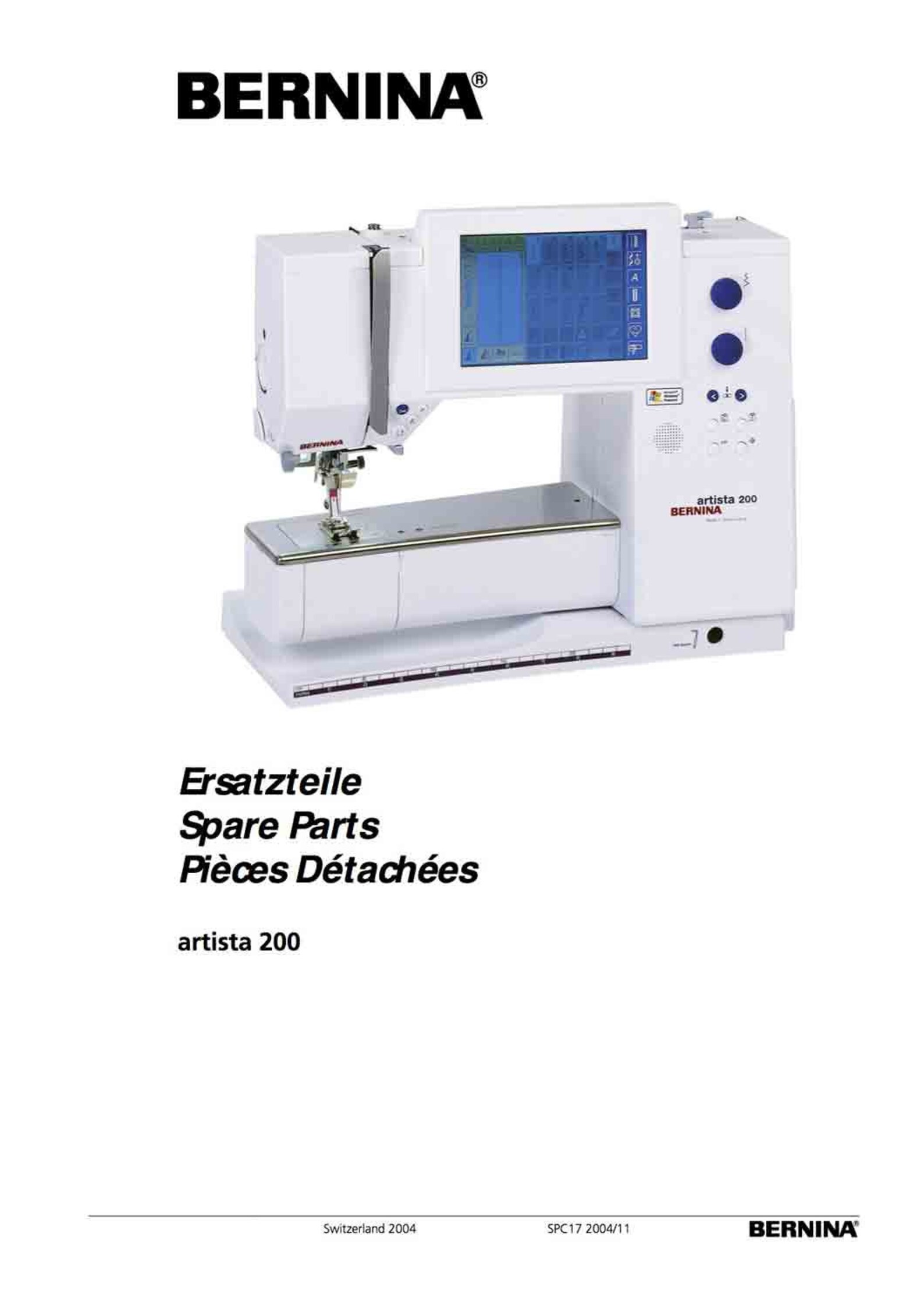 Bernina ARTISTA 200 Sewing Machine Service Manual & Spare Parts Book