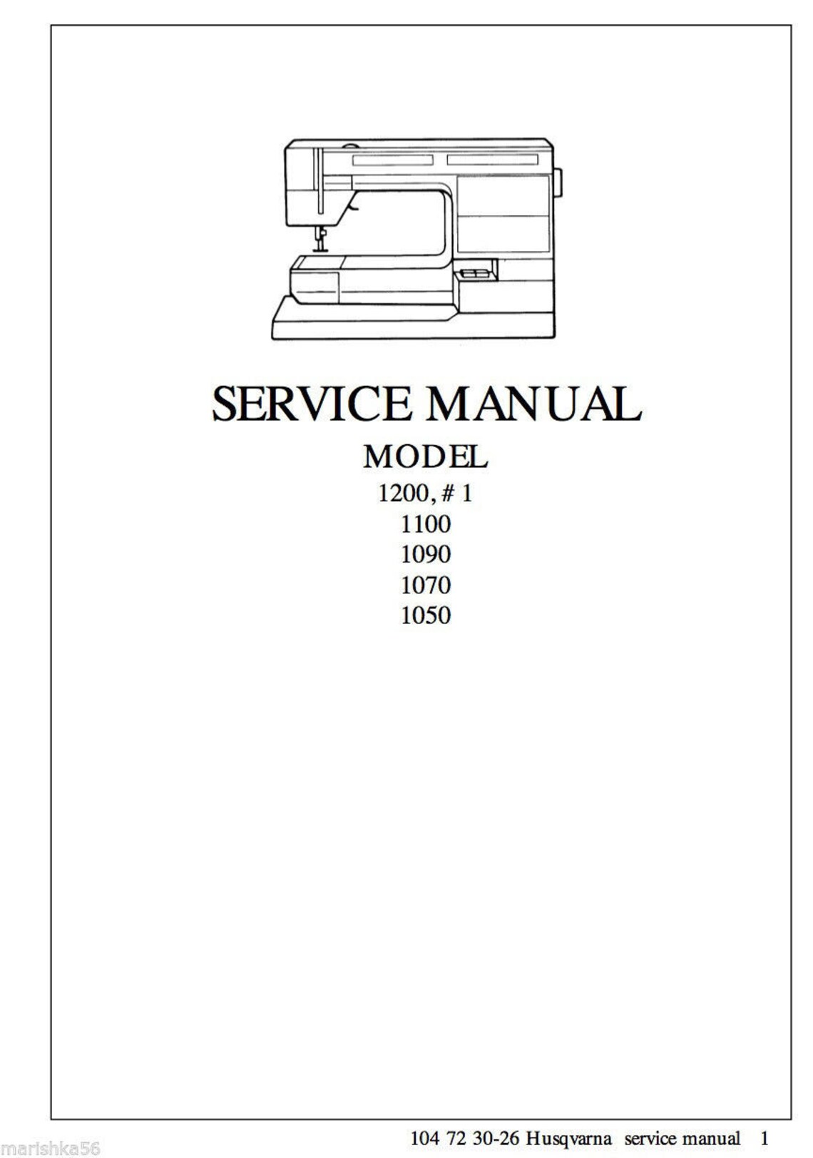 Husqvarna Viking 1 1200 Service Repair Manual & Parts List Etsy