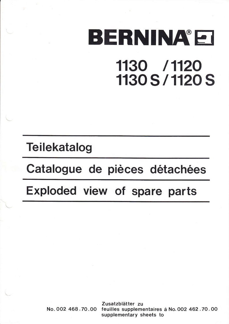 Bernina 1120, 1130 Sewing Machine Service Manual & Spare Parts Book