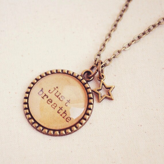 Items similar to Inspiration Necklace with "Just Breathe
