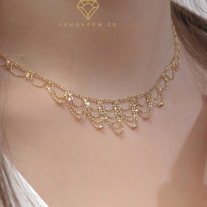 18k Gold Delicate Lace Necklace,  Choker Necklace, Minimalist Necklace, Women Necklace, Wedding Necklace, Dainty Necklace
