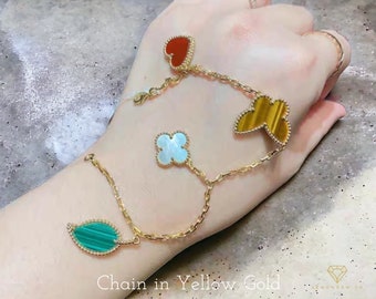 18k Solid Gold High Quality Clover Heart Butterfly Leaf Charm Bracelet, Gold Bracelet, Butterfly Bracelet, Clover Bracelet,Dainty Bracelet,