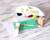 Kit 4: DIY Stoffbeutel Druckerei / Jutebeutel in mintgrün inkl. Holzschittwerkzeug bzw. Linolschnittgarnitur